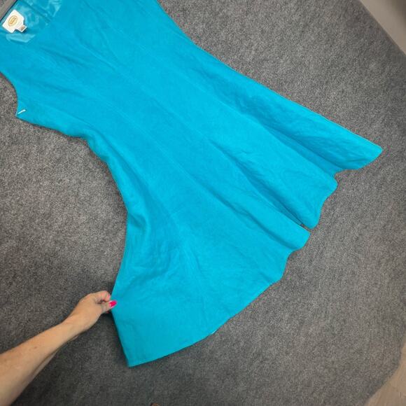 Talbots Irish Linen Dress Womens Sz 14 Blue Fit Flare Fully Lined Timeless Chic - Picture 3 of 13